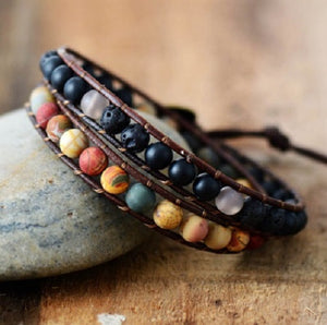 Jasper, Black Lava Stones Aromatherapy Oil Diffuser Wrap Bracelet