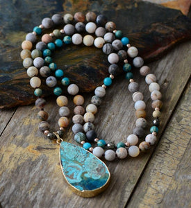 Boho Turquoise Teardrop Mix Beaded Necklace - yogisnista