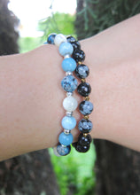 2 piece set - Larimar, Snowflake Obsidian, Hematite Bracelet - Throat and Third Eye Chakra