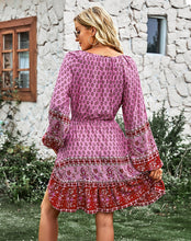 2023 Bohemian Red Fuchsia Floral Print Buttoned Front Dress  (Size S to XL)