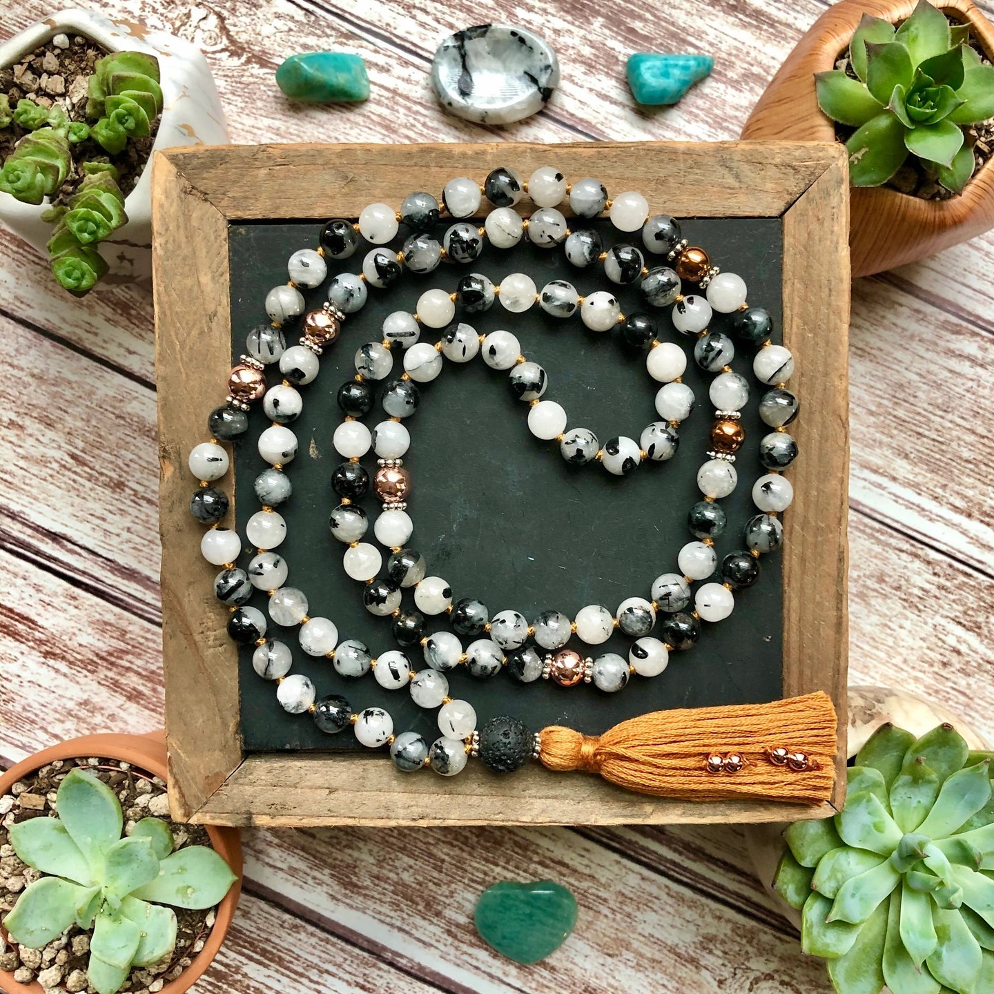 Tourmalinated Quartz Mala Necklace - Capricorn Birthstone Mala