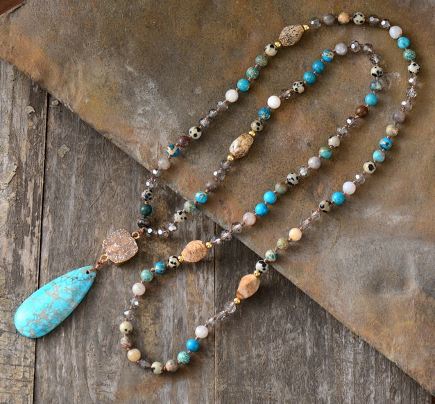 Handmade Natural Jasper, Agate & Crystal Stone Druzy Necklace - yogisnista