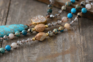 Handmade Natural Jasper, Agate & Crystal Stone Druzy Necklace - yogisnista