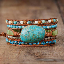 Aqua Turquoise Stone Mix 5X Beaded Wrap Bracelet