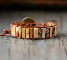 Tiger Eye, Jasper Tubestone Leather Wrap Bracelet (men's size available)