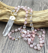 rose quartz beaded necklace with clear quartz point pendant necklace by Yogisnista (www.yogisnistaz.myshopify.com)