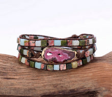 Pink Druzy Stone Beaded Wrap Bracelet - yogisnista