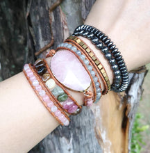 Rose Quartz & Watermelon Tourmaline Beaded Wrap Bracelet by Yogisnista