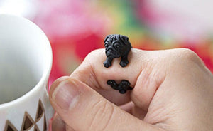 Animal Pug Dog Wrap Ring (available in 3 colors); Unique Realistic Pug Dog; Handmade Puppy Pug Dog Ring - yogisnista