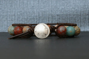 Red Aqua Jasper Mix Single Wrap Bracelet