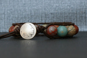 Red Aqua Jasper Mix Single Wrap Bracelet