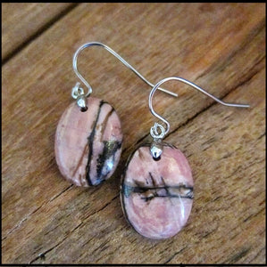 SALE - Natural Pink Rhodonite Stone Earrings - Limited Edition