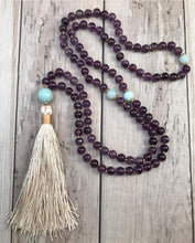 Amethyst Mala Tassel Beaded Necklace