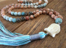 108 Buddha Mala Beaded Necklace in Sunstone, Moonstone, Amazonite and Aventurine