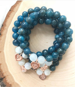 Apatite and Aquamarine Mala Charm Bracelet