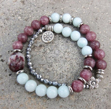 SALE - 27 Bead Mala Bracelet in Lepidolite, Plum Blossom Tourmaline and Amazonite