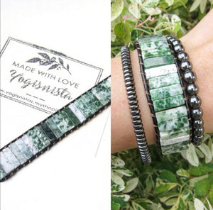 Abundance and Good Luck - Tree and Moss Agate Tubestone Cuff Bracelet