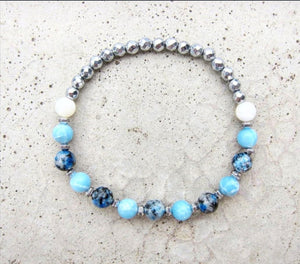 Larimar, K2, Hematite Bracelet - Throat and Third Eye Chakra