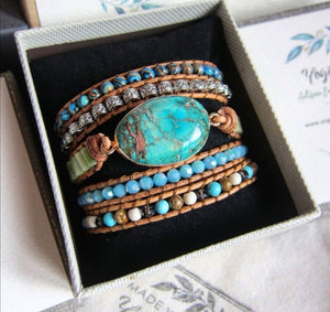 Turquoise Oval Jasper Stone Mix Beaded 5X Wrap Bracelet