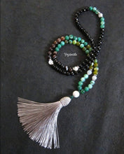 SALE - 108 Beaded Tassel Necklace in Moonstone, Green, Black Agate