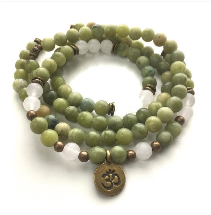 54 Beads Mala Bracelet in Olive Canadian Green Jade