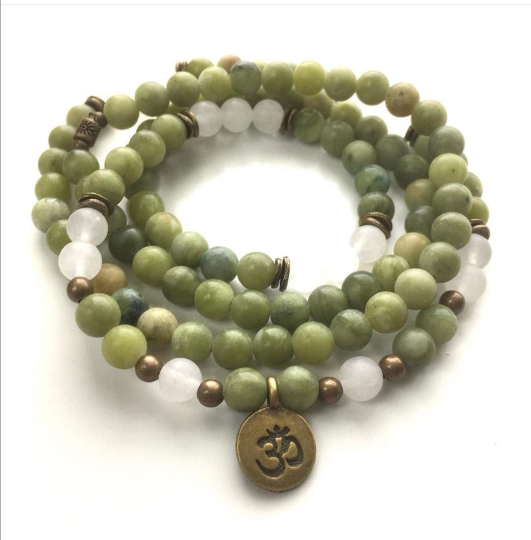 54 Beads Mala Bracelet in Olive Canadian Green Jade