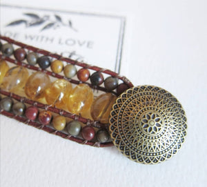 Golden Glow Citrine 3X Row Cuff Bracelet (fits wrist size 6.5 to 7.5 inch)