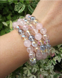 Love, Fertility Mala Bracelet - Rose Quartz, Pink Chalcedony, Aura Quartz Bracelet 