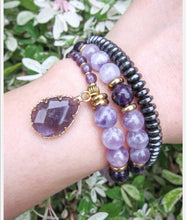 Amethyst, Chevron Quartz in 27 Bead Mala Bracelet (Feb Birthstone)