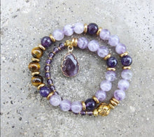 Amethyst, Chevron Quartz in 27 Bead Mala Bracelet (Feb Birthstone)