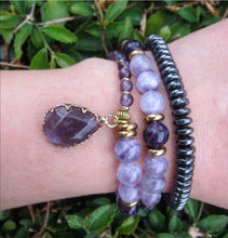 Amethyst, Chevron Quartz in 27 Bead Mala Bracelet (Feb Birthstone)