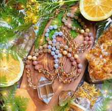Golden Citrus Mala in Citrine Quartz, Sunstone with matching Quartz Point Pendant