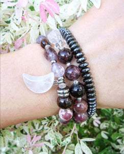 27 Bead in Watermelon Tourmaline, Purple Phantom Quartz, Rose Quartz and Moonstone