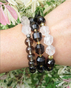 Smoky Quartz, Amethyst Single Mala Bracelet