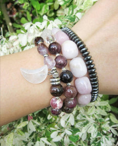 27 Bead in Watermelon Tourmaline, Purple Phantom Quartz, Rose Quartz and Moonstone