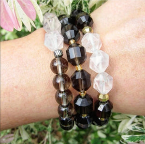 AAA Smoky Quartz Barrel Bead Mala Bracelet