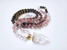 Tourmaline, Garnet, Strawberry Quartz with Bullet Point Quartz Pendant Necklace