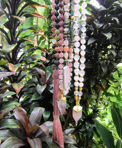 SALE - Bohemian Pink Opal, Pyrite, Rose Quartz Pendant Mala Necklace