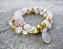 Rose Quartz, Citrine Quartz - Love, Fertility, Good Luck Mala Bracelet