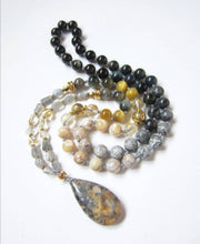 Citrine, Labradorite, Golden Lava Stone, Mother of Pearl in Bumblebee Jasper Stone Pendant