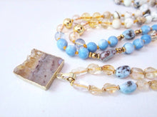 Larimar, Opal, Citrine Mala Necklace with Citrine Stalactite Pendant - Pisces Birthstone