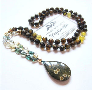 SALE - Baltic Amber, Citrine and Clear Quartz w/ Ocean Jasper Pendant Necklace