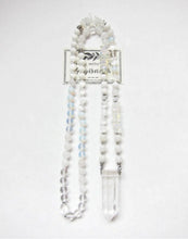 Stunning Selenite, Clear Quartz, Rainbow Moonstone Mala Necklace in Quartz Pendant