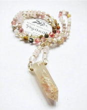 Pink Cherry Blossom Mala Necklace in matching Flower Agate Pendant Point