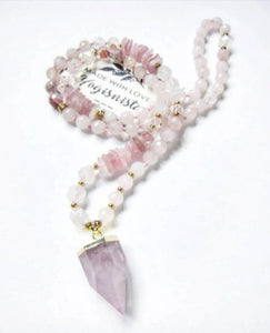 The Pink Goddess Mala Necklace in Rose Quartz Pendant