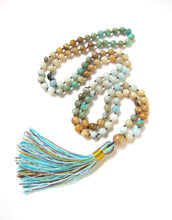 108 Beaded Aqua Turquoise Jasper Mix Tassel Necklace