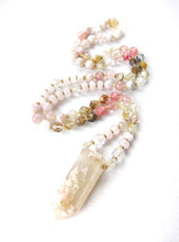 Pink Flower Agate Beaded Necklace in matching Flower Agate Pendant Point