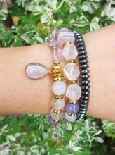 Ametrine, Cacoxenite Quartz, Rose Quartz and Lavender Chevron Mala Bracelet in 27 Beads