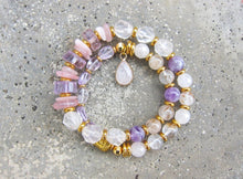 Ametrine, Cacoxenite Quartz, Rose Quartz and Lavender Chevron Mala Bracelet in 27 Beads