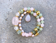 Rose Quartz, Prehnite, Freshwater Pearl - Love, Fertility, Protection Mala Bracelet